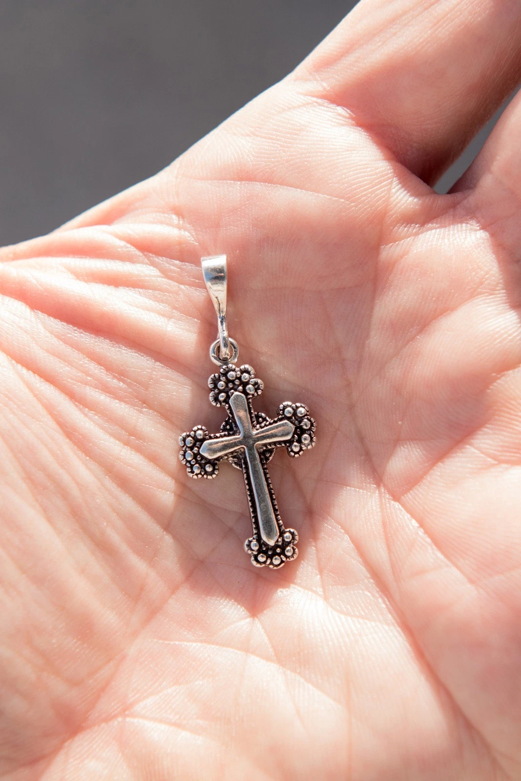 Sterling Silver Small Cross Necklace – Oxidized Cross Pendant – 2mm Rope Chain 22" – Unisex