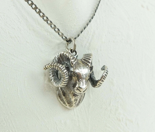 Bold 925 Sterling Silver Ram Head Pendant Necklace - Unique Animal Design