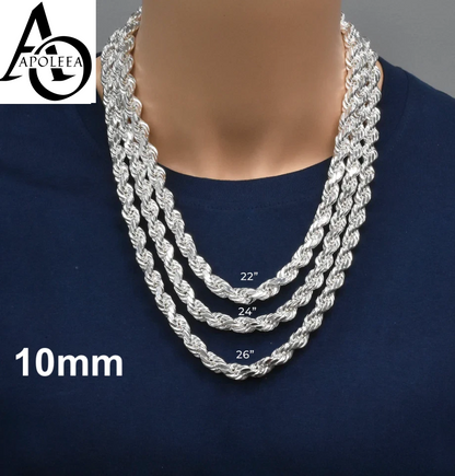 925 Sterling Silver Diamond Cut Rope Chain or Bracelet – 1mm–16mm – Made in Italy