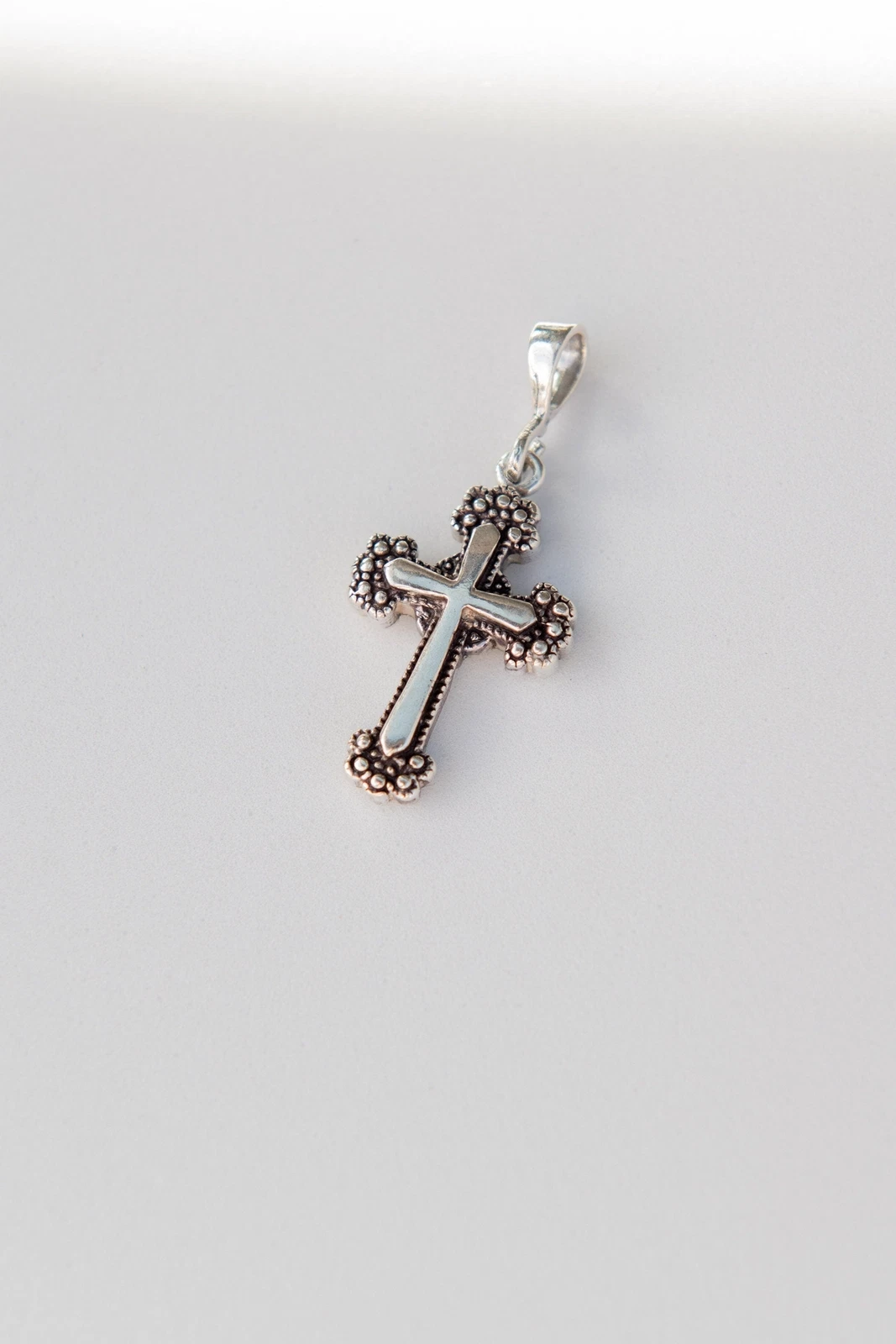 Sterling Silver Small Cross Necklace – Oxidized Cross Pendant – 2mm Rope Chain 22" – Unisex