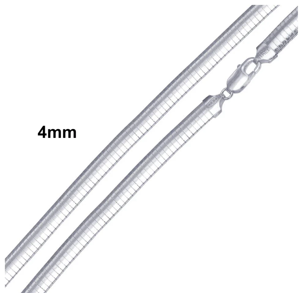 .925 Sterling Silver High Polished Omega Flat Chain 2mm-8mm Necklace 16”-20”