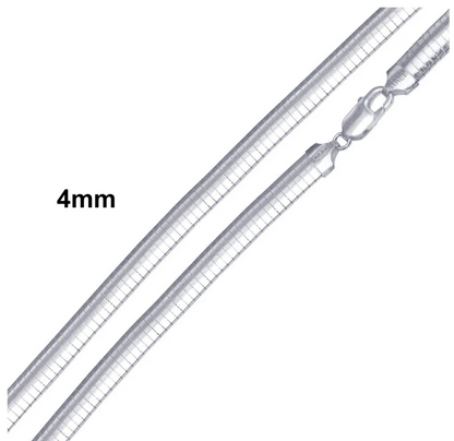 .925 Sterling Silver High Polished Omega Flat Chain 2mm-8mm Necklace 16”-20”