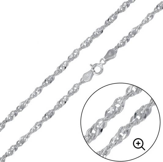 925 Sterling Silver Singapore Rope Chain Necklace – 1.5mm–3.5mm – All Sizes – Made in Italy