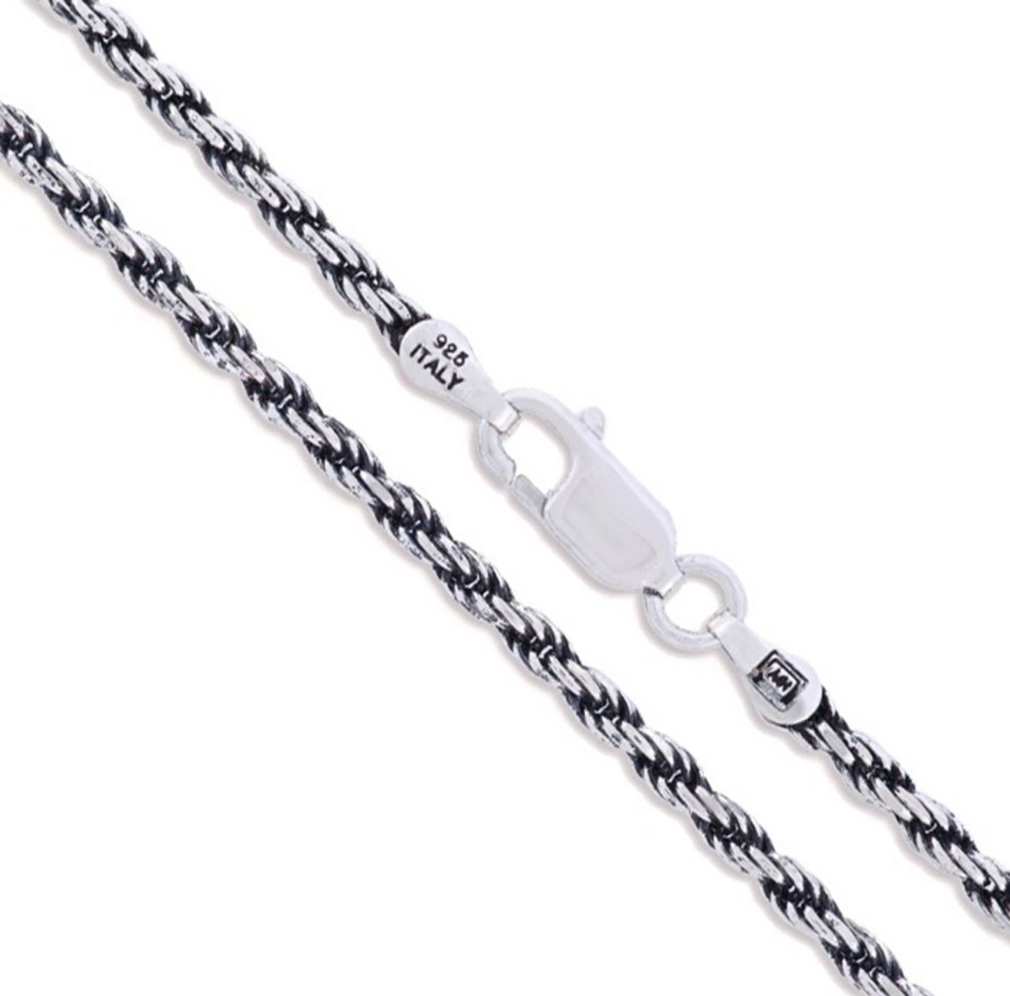 925 SOLID Sterling Silver Diamond-Cut ROPE Chain 1mm- ITALY - Oxidized