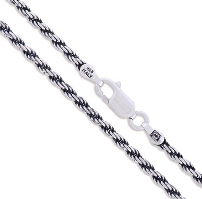 925 SOLID Sterling Silver Diamond-Cut ROPE Chain 1mm- ITALY - Oxidized