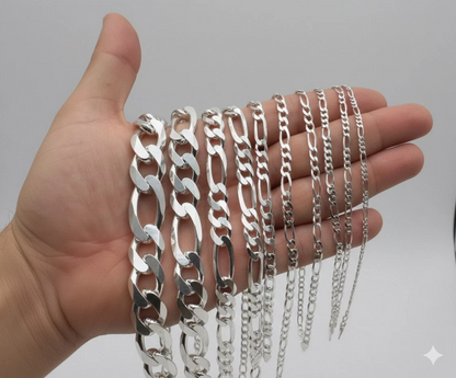 925 Sterling Silver Figaro Link Chain Necklace or Bracelet – 1mm–20mm – Made in Italy