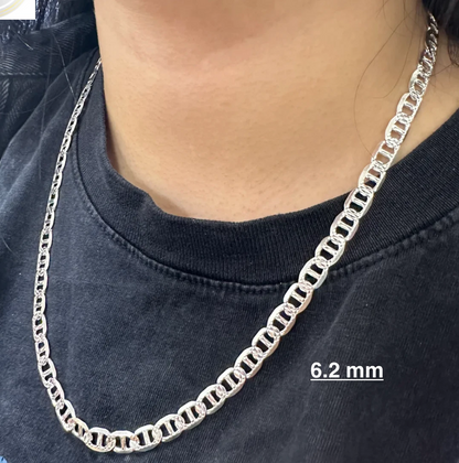 Real 925 Sterling Silver Diamond Cut Mariner Chain Necklace – All Sizes – Made in Italy