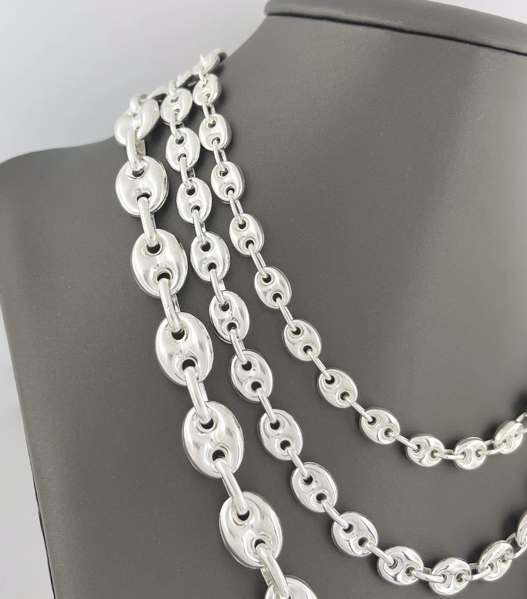 Puffed Gucci Mariner Chain Necklace or Bracelet – 925 Sterling Silver – 6mm to 11mm – Made in Italy