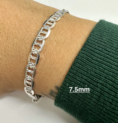 Real 925 Sterling Silver Diamond Cut Mariner Chain Necklace – All Sizes – Made in Italy
