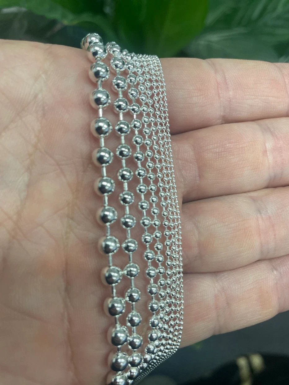Solid 925 Sterling Silver Bead Ball Chain Necklace – Unisex – 1mm to 6mm - Made in Italy
