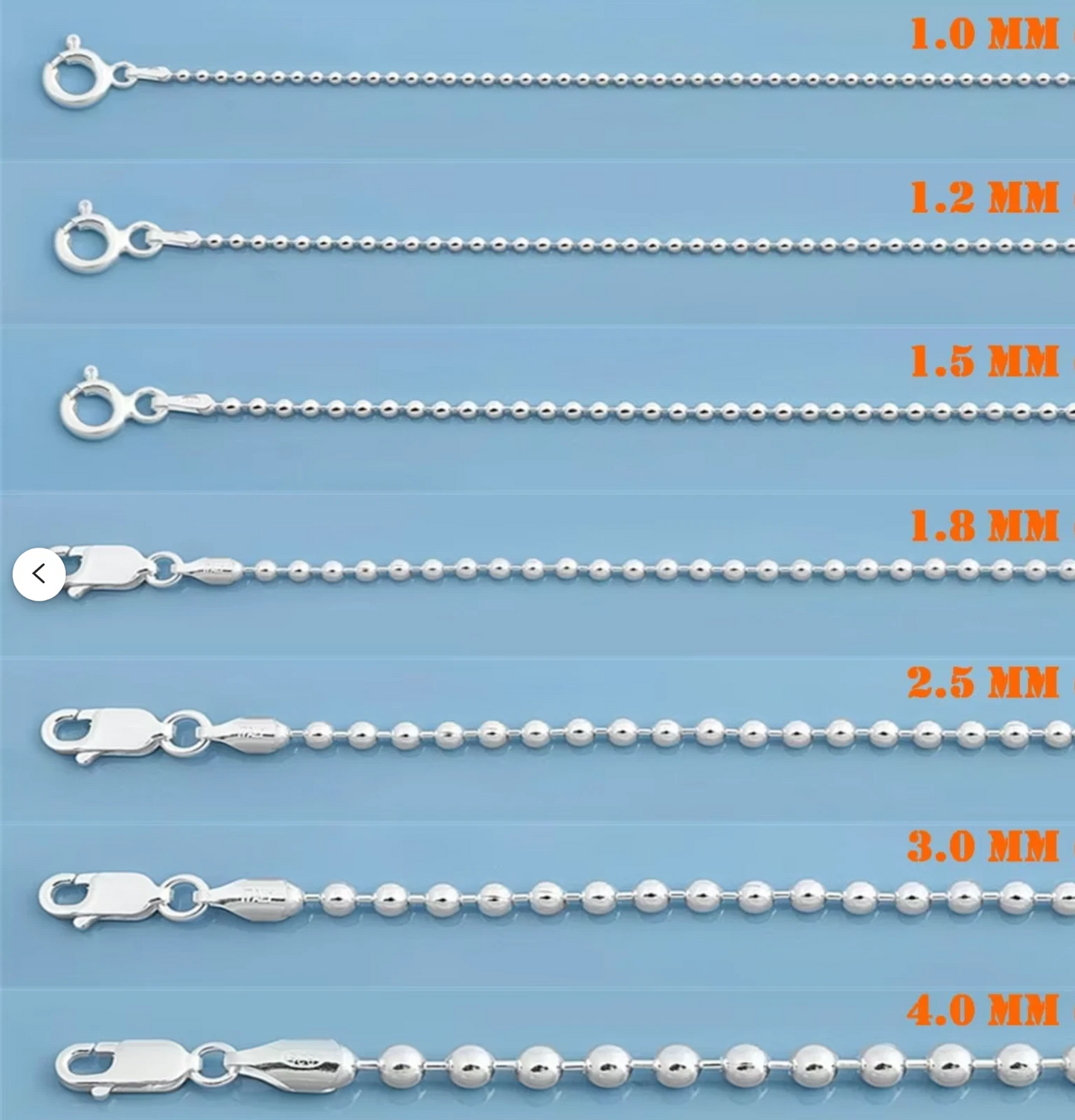 Solid 925 Sterling Silver Bead Ball Chain Necklace – Unisex – 1mm to 6mm - Made in Italy