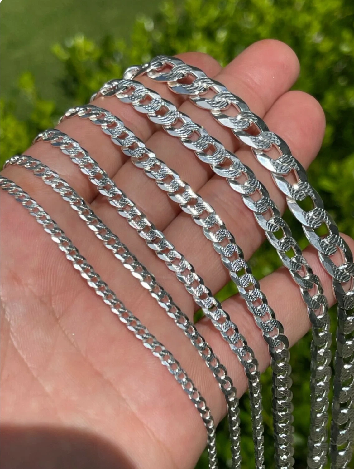 Real 925 Sterling Silver Diamond Cut Curb Cuban Chain Necklace or Bracelet – Made in Italy