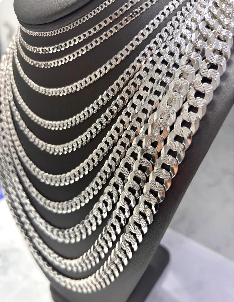 Real 925 Sterling Silver Diamond Cut Curb Cuban Chain Necklace or Bracelet – Made in Italy