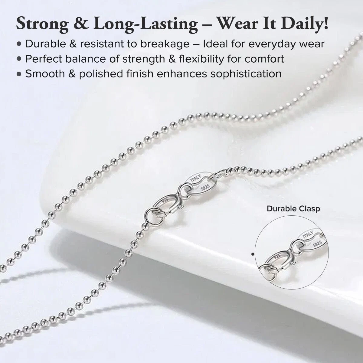 Solid 925 Sterling Silver Bead Ball Chain Necklace – Unisex – 1mm to 6mm - Made in Italy
