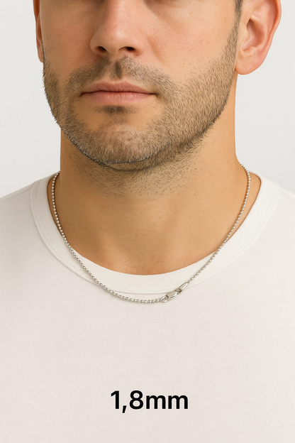 Solid 925 Sterling Silver Bead Ball Chain Necklace – Unisex – 1mm to 6mm - Made in Italy