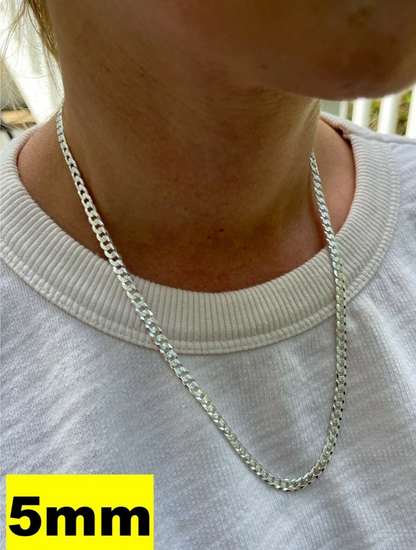 Real 925 Sterling Silver Diamond Cut Curb Cuban Chain Necklace or Bracelet – Made in Italy