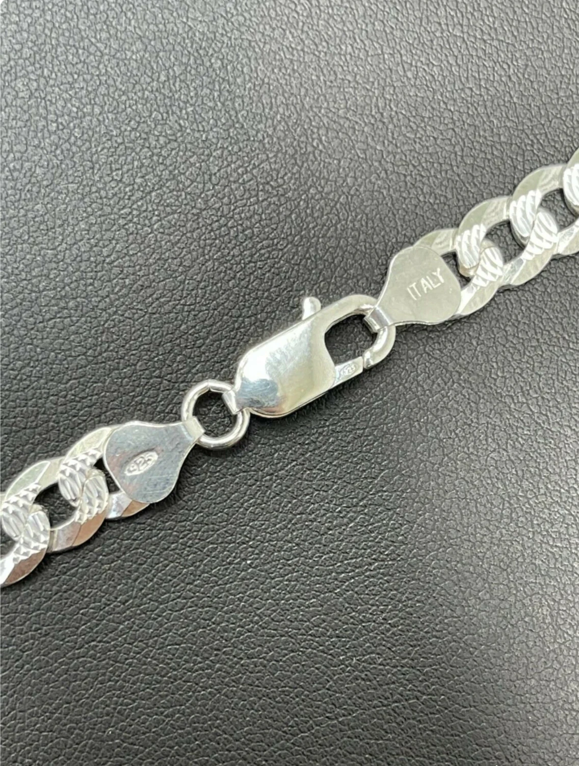 Real 925 Sterling Silver Diamond Cut Curb Cuban Chain Necklace or Bracelet – Made in Italy