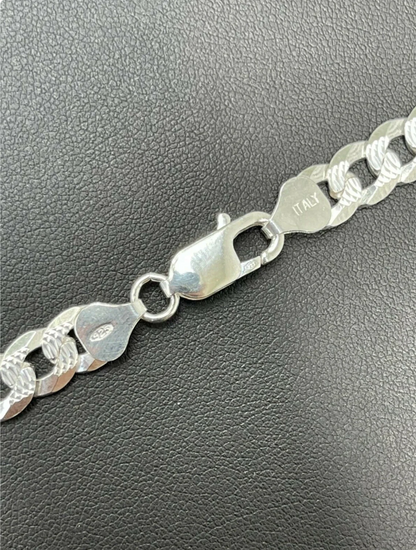 Real 925 Sterling Silver Diamond Cut Curb Cuban Chain Necklace or Bracelet – Made in Italy