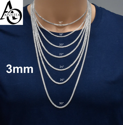 Real 925 Sterling Silver Diamond Cut Curb Cuban Chain Necklace or Bracelet – Made in Italy