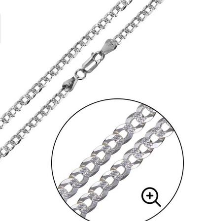 Real 925 Sterling Silver Diamond Cut Curb Cuban Chain Necklace or Bracelet – Made in Italy