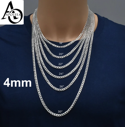 Real 925 Sterling Silver Diamond Cut Curb Cuban Chain Necklace or Bracelet – Made in Italy