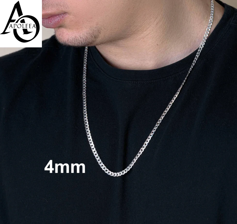 Real 925 Sterling Silver Diamond Cut Curb Cuban Chain Necklace or Bracelet – Made in Italy