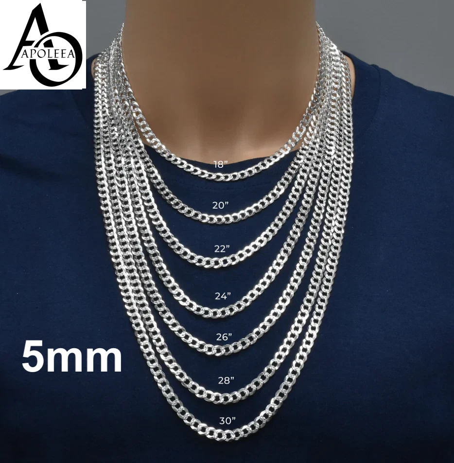 Real 925 Sterling Silver Diamond Cut Curb Cuban Chain Necklace or Bracelet – Made in Italy