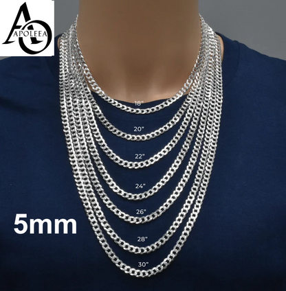 Real 925 Sterling Silver Diamond Cut Curb Cuban Chain Necklace or Bracelet – Made in Italy