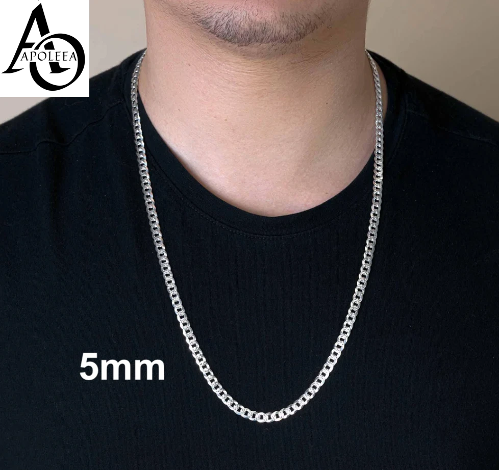 Real 925 Sterling Silver Diamond Cut Curb Cuban Chain Necklace or Bracelet – Made in Italy