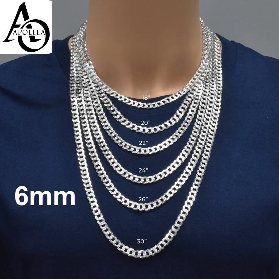 Real 925 Sterling Silver Diamond Cut Curb Cuban Chain Necklace or Bracelet – Made in Italy