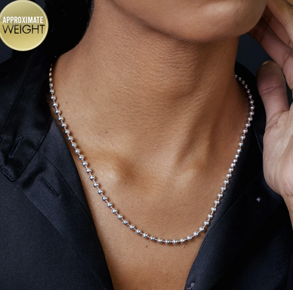 Solid 925 Sterling Silver Bead Ball Chain Necklace – Unisex – 1mm to 6mm - Made in Italy