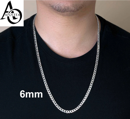 Real 925 Sterling Silver Diamond Cut Curb Cuban Chain Necklace or Bracelet – Made in Italy