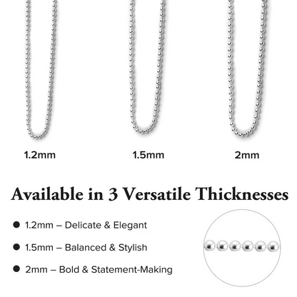 Solid 925 Sterling Silver Bead Ball Chain Necklace – Unisex – 1mm to 6mm - Made in Italy