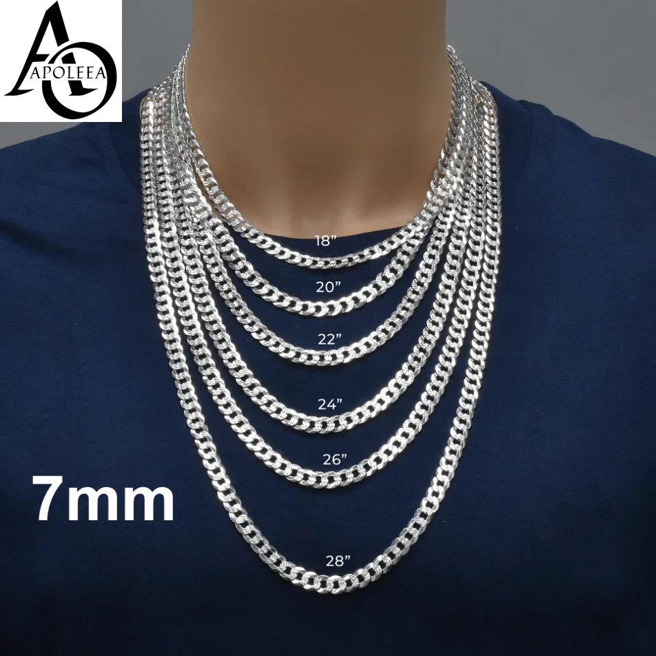 Real 925 Sterling Silver Diamond Cut Curb Cuban Chain Necklace or Bracelet – Made in Italy