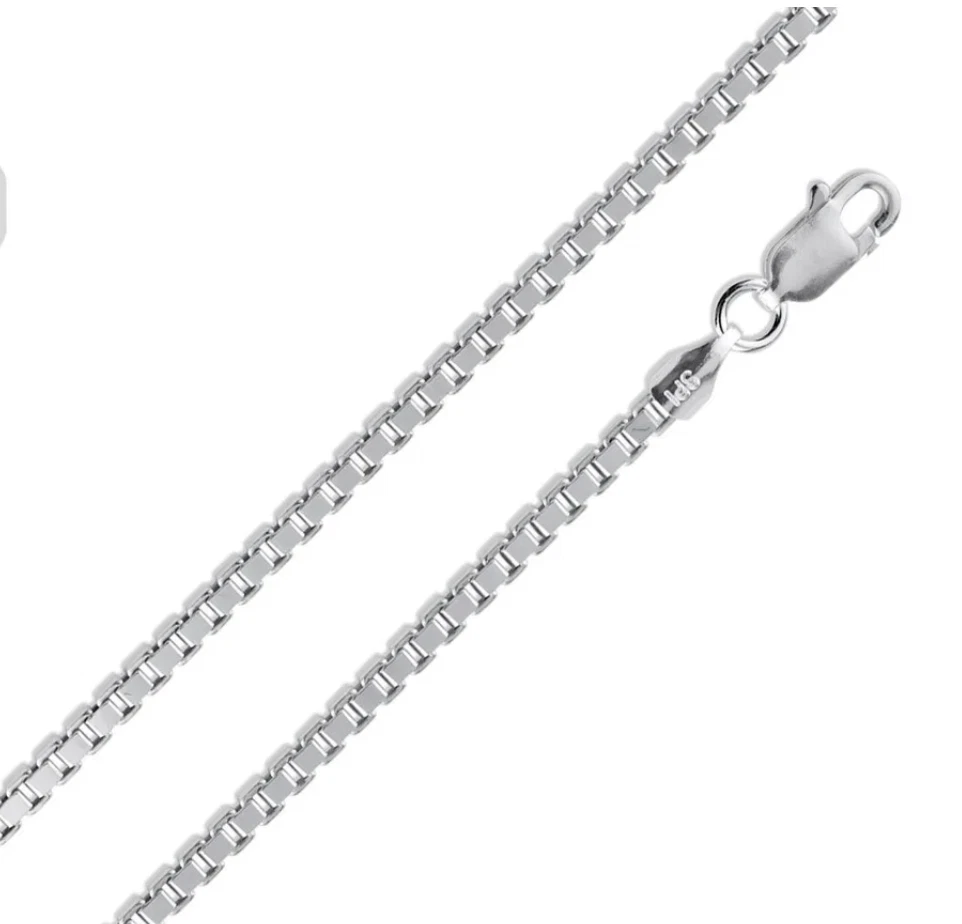 925 Sterling Silver Square Box Link Chain & Bracelet Italy 0.6 to 2mm UNISEX Made in Italy