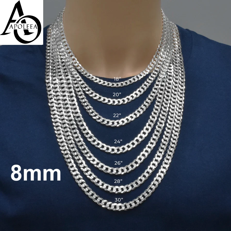 Real 925 Sterling Silver Diamond Cut Curb Cuban Chain Necklace or Bracelet – Made in Italy