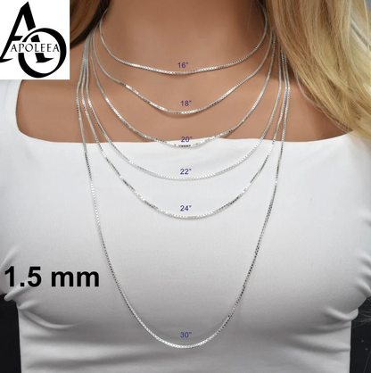 925 Sterling Silver Square Box Link Chain & Bracelet Italy 0.6 to 2mm UNISEX Made in Italy