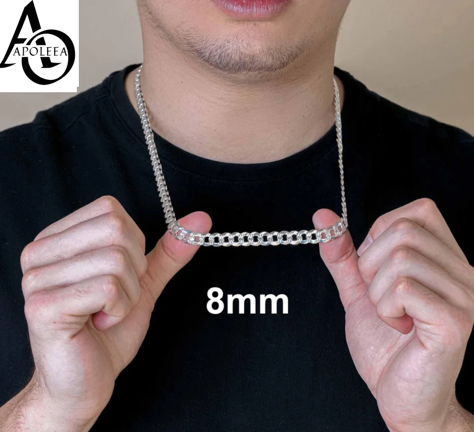 Real 925 Sterling Silver Diamond Cut Curb Cuban Chain Necklace or Bracelet – Made in Italy