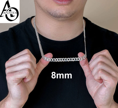 Real 925 Sterling Silver Diamond Cut Curb Cuban Chain Necklace or Bracelet – Made in Italy