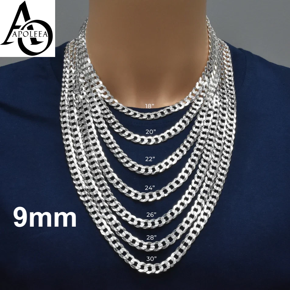 Real 925 Sterling Silver Diamond Cut Curb Cuban Chain Necklace or Bracelet – Made in Italy