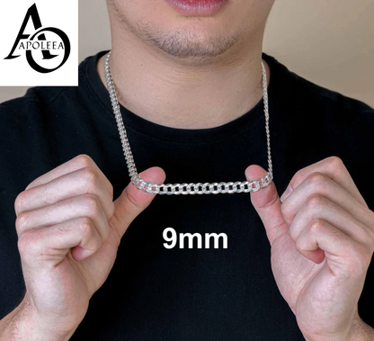 Real 925 Sterling Silver Diamond Cut Curb Cuban Chain Necklace or Bracelet – Made in Italy
