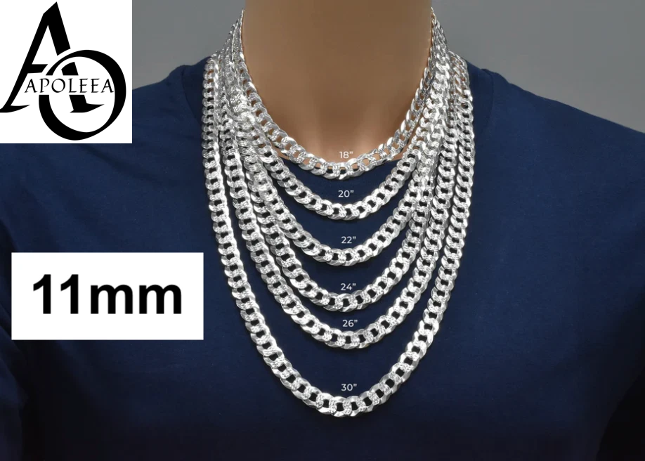 Real 925 Sterling Silver Diamond Cut Curb Cuban Chain Necklace or Bracelet – Made in Italy