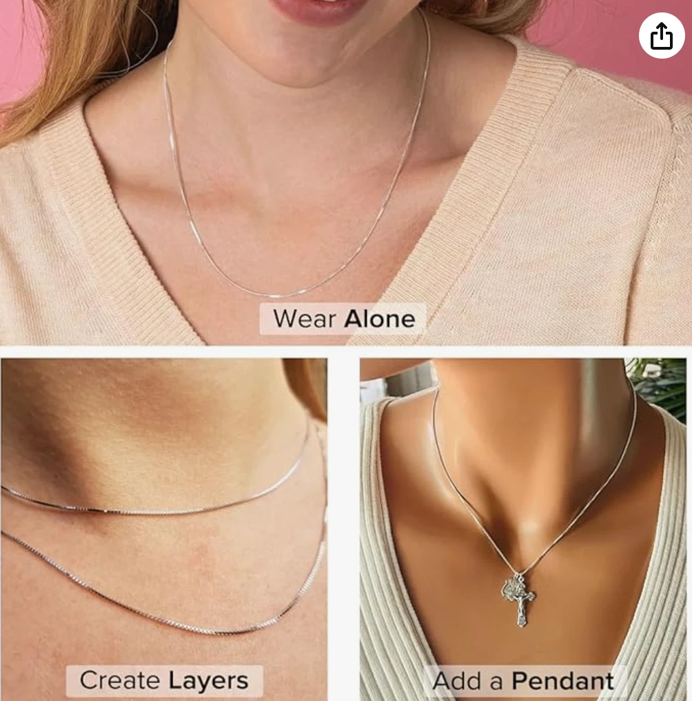 925 Sterling Silver Square Box Link Chain & Bracelet Italy 0.6 to 2mm UNISEX Made in Italy
