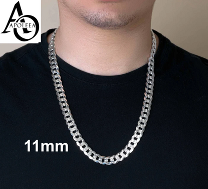 Real 925 Sterling Silver Diamond Cut Curb Cuban Chain Necklace or Bracelet – Made in Italy