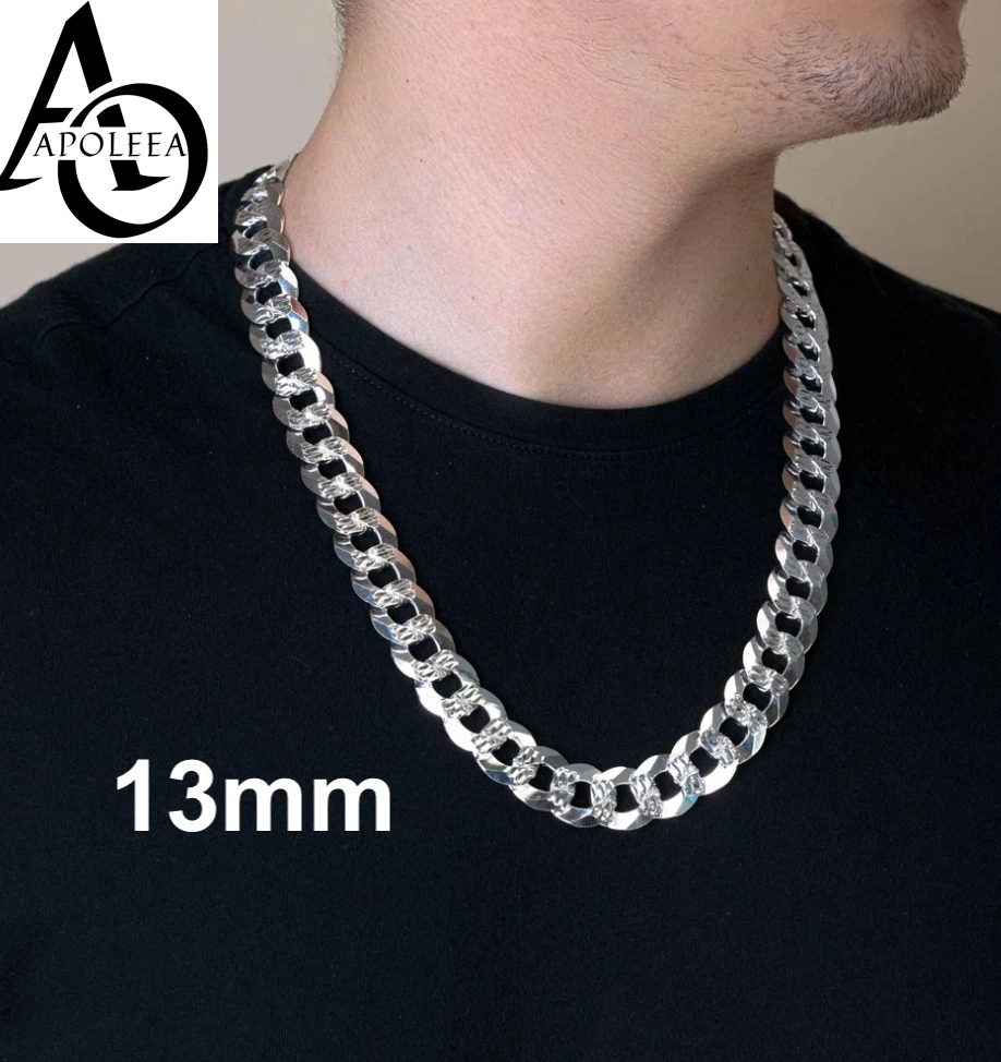 Real 925 Sterling Silver Diamond Cut Curb Cuban Chain Necklace or Bracelet – Made in Italy