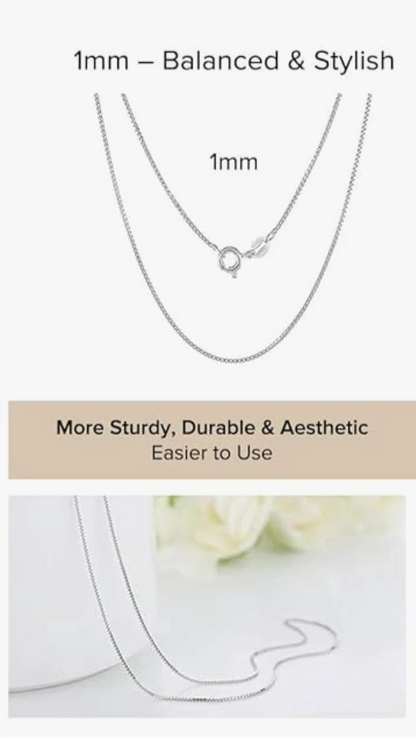 925 Sterling Silver Square Box Link Chain & Bracelet Italy 0.6 to 2mm UNISEX Made in Italy