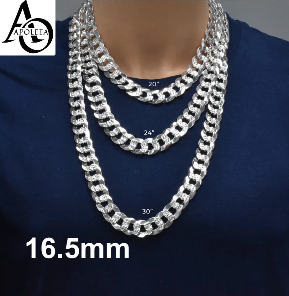 Real 925 Sterling Silver Diamond Cut Curb Cuban Chain Necklace or Bracelet – Made in Italy