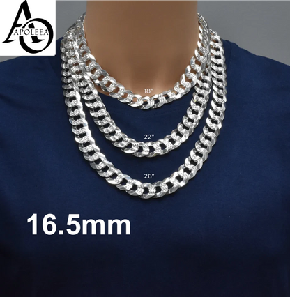 Real 925 Sterling Silver Diamond Cut Curb Cuban Chain Necklace or Bracelet – Made in Italy