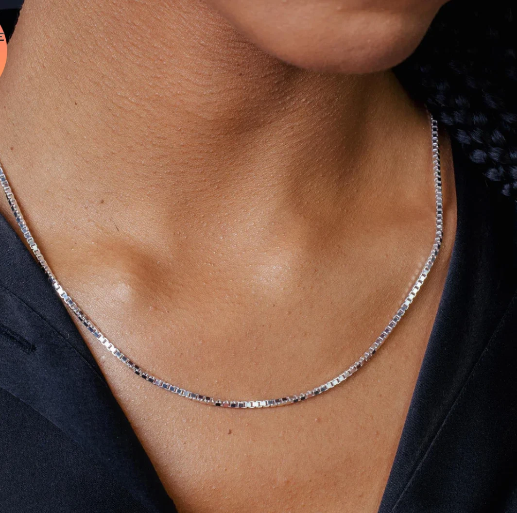 925 Sterling Silver Square Box Link Chain & Bracelet Italy 0.6 to 2mm UNISEX Made in Italy