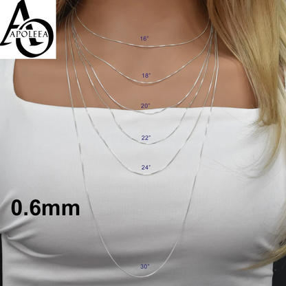 925 Sterling Silver Square Box Link Chain & Bracelet Italy 0.6 to 2mm UNISEX Made in Italy